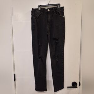 Wax Jean distressed blk jeans